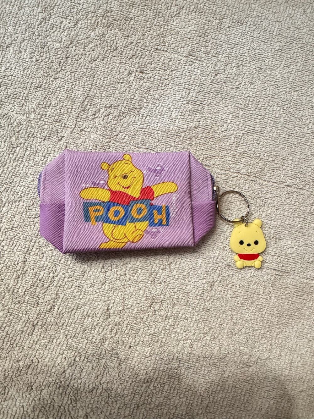 Winnie the Pooh purple coin purse keychain with cute Pooh charm
